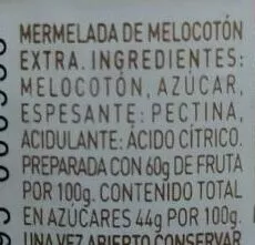 Lista de ingredientes del producto Mermelada de melocoton Helios 170 g