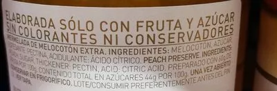 Lista de ingredientes del producto Mermelada extra de melocotón de fruta sin gluten Helios 340 g