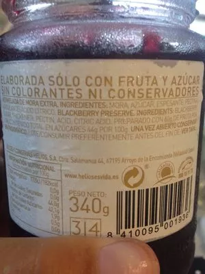 Lista de ingredientes del producto Helios Blackberry Jam Helios 340 g