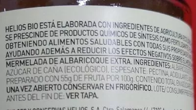 Lista de ingredientes del producto Helios Mermelada Ecológica Albaricoque Helios 350 g