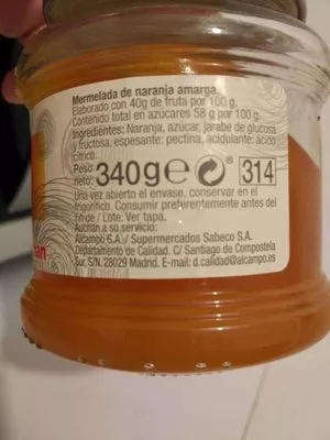 Lista de ingredientes del producto Mermelada de naranja amarga Auchan 