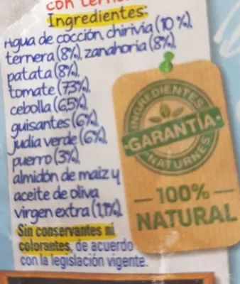 Lista de ingredientes del producto Naturnes jardinera de la huerta con ternera Nestlé 