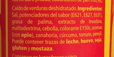 Lista de ingredientes del producto El original consomé vegetal concentrado cubitos Maggi 