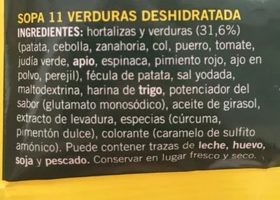 Lista de ingredientes del producto Sopa de 11 verduras Maggi 