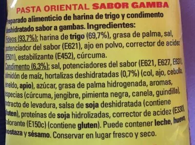 Lista de ingredientes del producto Fusian Pasta Oriental Gamba Maggi 