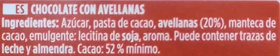 Lista de ingredientes del producto Chocolate puro avellanas 52% cacao Valor 250 g