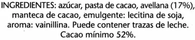 Lista de ingredientes del producto Chocolate negro con avellanas 52% de cacao El Corte Inglés 150 g