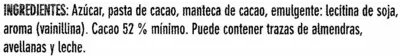 Lista de ingredientes del producto Tableta de chocolate negro para cobertura 52% cacao El Corte Inglés 200 g