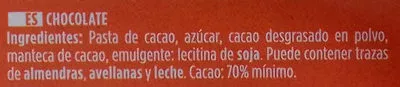 Lista de ingredientes del producto Chocolate negro 70% Valor 200 g