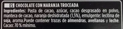 Lista de ingredientes del producto Chocolate Negro Naranja 70% Valor 200 g