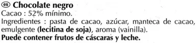 Lista de ingredientes del producto Chocolate negro suave 52% cacao Lindt 125 g