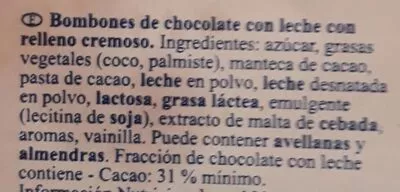 Lista de ingredientes del producto Bombones de chocolate Lindt 