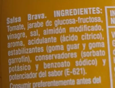 Lista de ingredientes del producto Salsa Brava Sabor Intenso Prima 320 g