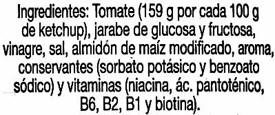 Lista de ingredientes del producto Ketchup PRIMA clásico Prima 375 g (neto)