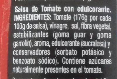 Lista de ingredientes del producto Ketchup cero sin azúcares añadidos Prima 325 g