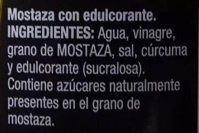 Lista de ingredientes del producto Mostaza cero sin azúcares Prima 330 g