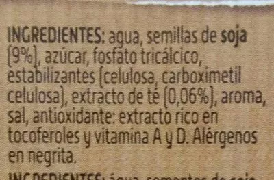 Lista de ingredientes del producto Bebida de soja con té negro ViveSoy 1 l