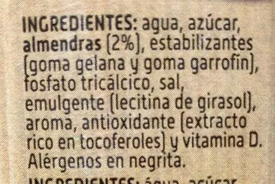 Lista de ingredientes del producto Bebida de almendras Vivesoy 