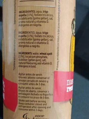 Lista de ingredientes del producto Bebida de espelta sabor natural vegetal ViveSoy 