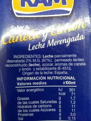 Lista de ingredientes del producto Canela y Limón ram 