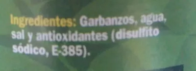 Lista de ingredientes del producto Garbanzos cocidos al natural La Asturiana 570 g neto, 400 g escurrido