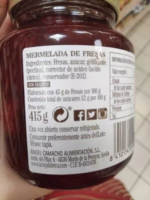 Lista de ingredientes del producto Mermelada fresas La Vieja Fabrica 415 g