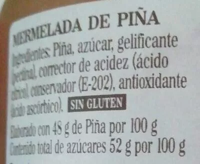 Lista de ingredientes del producto Mermelada de piña La Vieja Fabrica 415 g