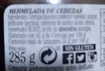 Lista de ingredientes del producto Mermelada de cerezas La Vieja Fábrica 285 g