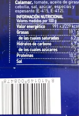 Lista de ingredientes del producto Calamares grandes hoteles 