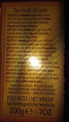 Lista de ingredientes del producto AntiuXixona antiu xixona 200 g