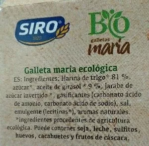 Lista de ingredientes del producto BIO Galletas María  400 g