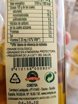 Lista de ingredientes del producto   