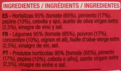 Lista de ingredientes del producto Gazpacho Auchan 1 l