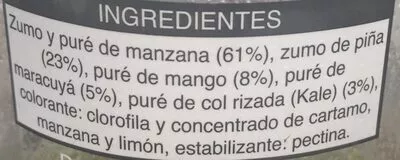 Lista de ingredientes del producto Frutas y verduras  