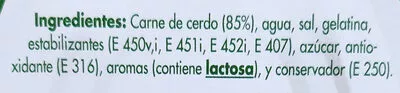 Lista de ingredientes del producto Magro de cerdo cocido MINA 220 g