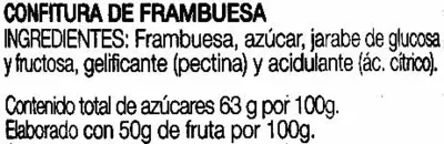 Lista de ingredientes del producto Confitura de frambuesas "Hero Original" Hero 345 g