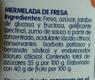 Lista de ingredientes del producto Mermelada de fresa sin trozos Hero 350 g