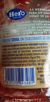 Lista de ingredientes del producto Mermelada Frambuesa Light de Temporada Hero 335 g