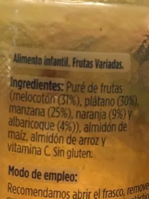 Lista de ingredientes del producto Natur frutas variadas Hero Baby 