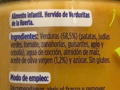 Lista de ingredientes del producto Hervido de verduras de la huerta Hero baby 