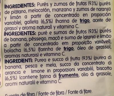 Lista de ingredientes del producto Bolsita Multifruta Con Galleta 100 GR Hero 