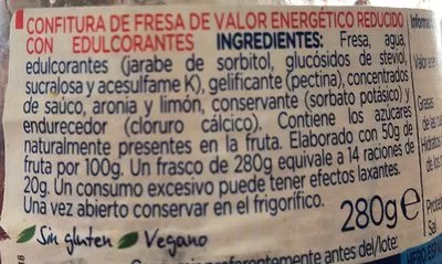 Lista de ingredientes del producto Confitura de fresa diet Hero 280g