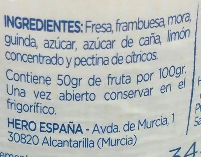 Lista de ingredientes del producto Confiture fruit des bois Hero 