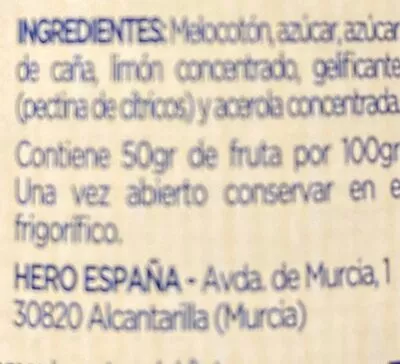 Lista de ingredientes del producto Confitura extra de melocoton Hero 