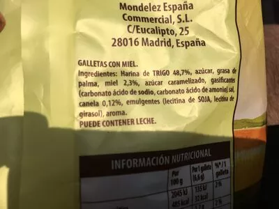 Lista de ingredientes del producto Galletas Con Miel. Lu 