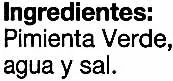 Lista de ingredientes del producto Pimienta Verde Delicias 50 g (neto), 35 g (escurrido), 67 ml