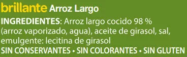 Lista de ingredientes del producto Brillante vasito de arroz largo formato XL Brillante 400 g (2 x 200 g)