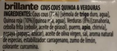 Lista de ingredientes del producto Benefit cous cous quinoa verduras Brillante 200 g