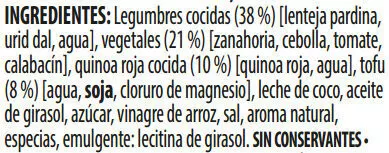 Lista de ingredientes del producto Brillante Benefit legumbres tofu verduras Brillante 250 g