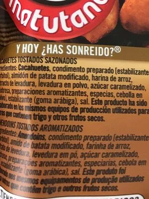 Lista de ingredientes del producto Cacahuetes al horno Matutano 